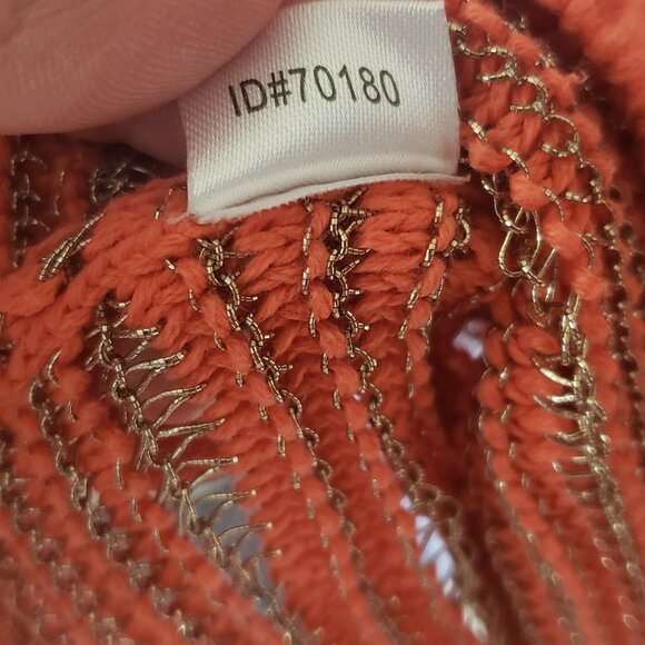 ANN TAYLOR SHORT Cap SLEEVED SWEATER top Metallic Thread Wave Pattern L Orange - Picture 4 of 6